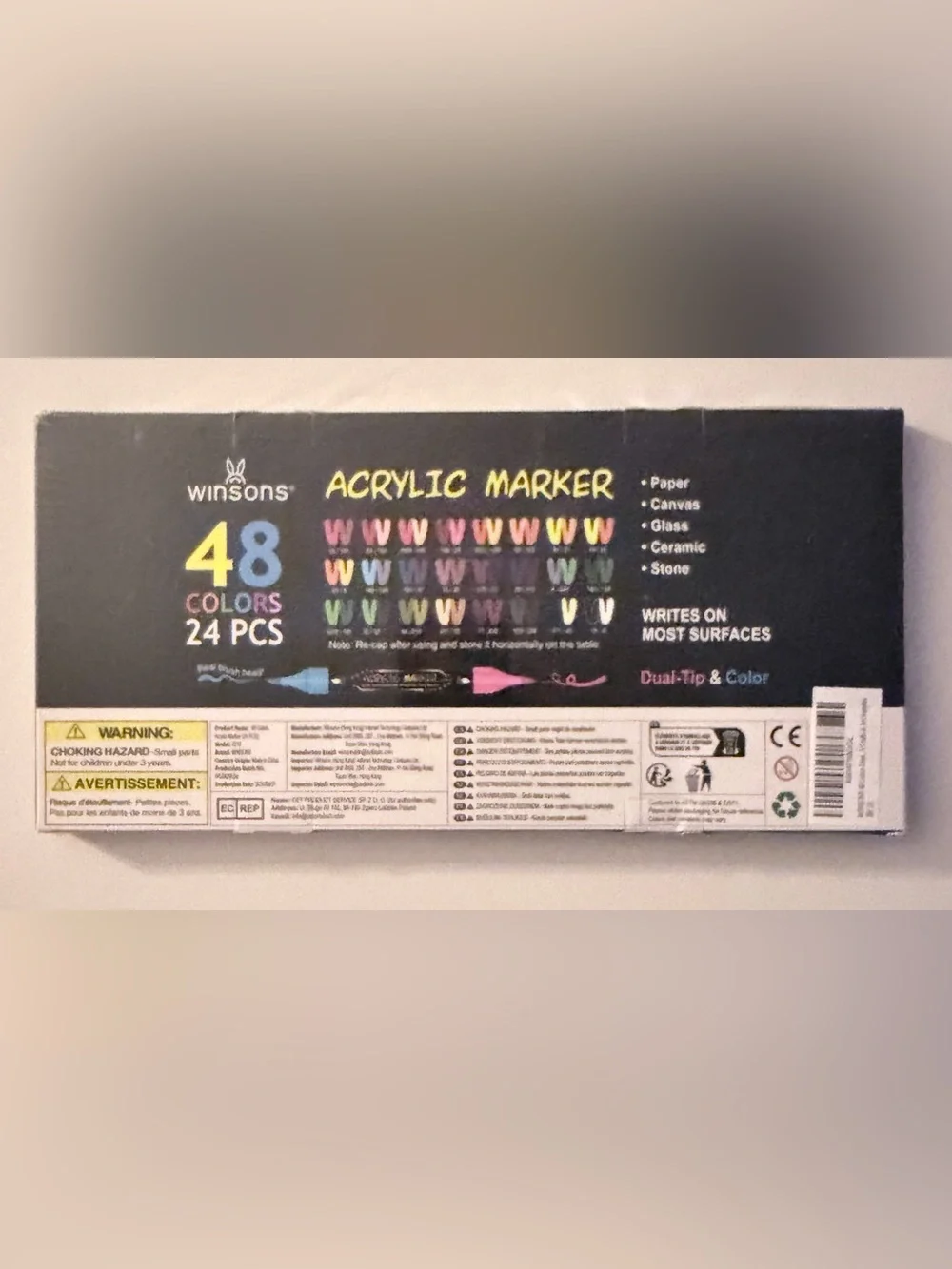 Winsons Acrylic Dual-Tip Paint Marker Set - Black & Yellow Accents